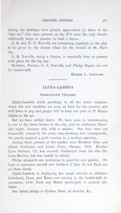 Alpha-Lambda, February 1919